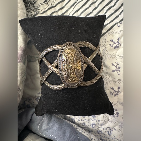 Rustic Cuff Silver and Gold Decorative Cross Cuff - Picture 1 of 4